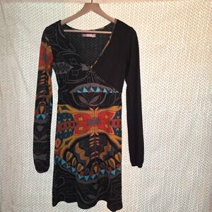 Pura Vida Womens Small Long Sleeve Knit Wrap‎ Dress Multicolor Abstract